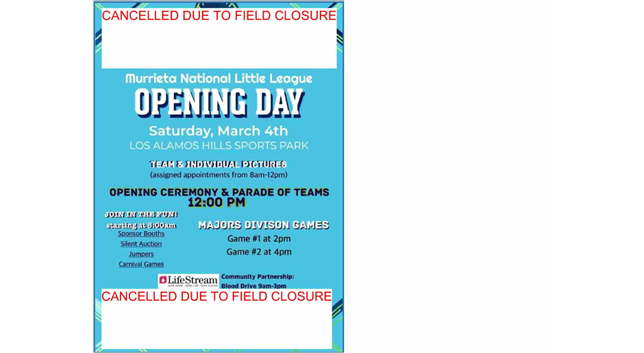 Opening Day - CANCELLED